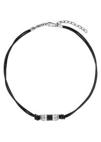 Kette mit Anh&auml;nger s.Oliver "2038006", schwarz (edelstahlfarben, schwarz), Halsketten, Herren, Edelstahl Leder, L: 50, Edelstahl, Leder