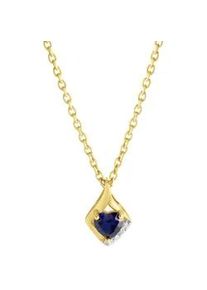 Kette mit Anh&auml;nger Firetti "Schmuck Geschenk Silber 925 Halsschmuck Halskette Ankerkette Herz", blau (gelbgoldfarben, silberfarben, blau, kristallwei&szlig;), Halsketten, Damen, Silber 925 (Sterlingsilber), L: 45 B: 1,5mm, mit Saphir (synth.), Zirkonia (synth.), B:1,5mm