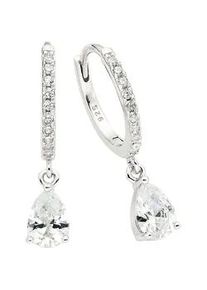 Paar Creolen Firetti "Schmuck Geschenk Silber 925 Ohrschmuck Ohrringe Tropfenanh&auml;nger", silber (silberfarben, kristallwei&szlig;, kristallwei&szlig;), Ohrringe, Damen, 15,2mm, Silber 925 (Sterlingsilber), mit Zirkonia (synth.) oder Spinell (synth.)