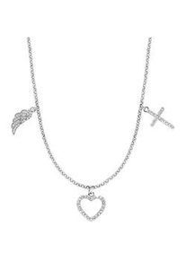 Kette mit Anh&auml;nger Engelsrufer "Glaube Liebe und Hoffnung", silber (silberfarben, kristallwei&szlig;), Halsketten, Damen, Silber 925 (Sterlingsilber), L: 50 B: 1,42mm, Made in Germany - mit Zirkonia (synth.), B:1,42mm