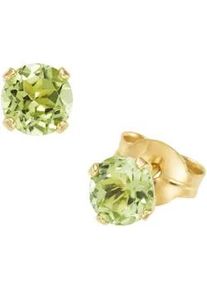 Paar Ohrstecker Firetti "Schmuck Geschenk Gold 375 Ohrschmuck Ohrringe Edelstein Krappenfassung", gold (gelbgoldfarben, gr&uuml;n, gr&uuml;n), Ohrringe, Damen, 4,7mm, Gelbgold 375, mit Blautopas, Citrin oder Peridot