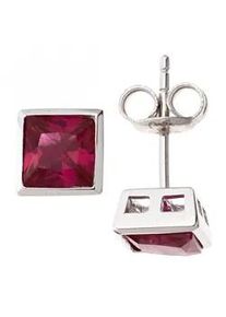 Paar Ohrstecker Jobo "Quadratische Ohrringe mit roten Zirkonia", silber (silber 925), Ohrringe, Damen, Silber 925 (Sterlingsilber), 925 Silber rhodiniert