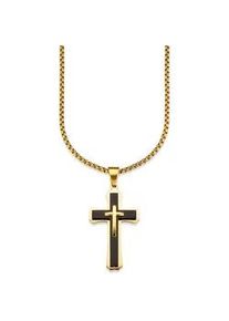 Kette mit Anh&auml;nger Bruno Banani "Schmuck Geschenk Halskette Kreuz Venezianerkette", schwarz (gelbgoldfarben, schwarz), Halsketten, Herren, Edelstahl, L: 55 B: 3mm, B:3mm