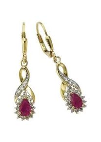 Paar Ohrh&auml;nger Firetti "Schmuck Geschenk Gold 333 Ohrschmuck Patentbrisur Farbstein Edelstein", rot (gelbgoldfarben, wei&szlig;goldfarben, rot, rot, wei&szlig;), Ohrringe, Damen, Gelbgold 333, mit Rubin, Wei&szlig;topas