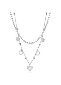 Kette mit Anh&auml;nger Firetti "Schmuck Geschenk Hearts Charm", wei&szlig; (edelstahlfarben, wei&szlig;, kristallwei&szlig;), Halsketten, Damen, Edelstahl, L: 46, mit Zirkonia (synth.)