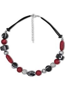Collier Firetti "teilweise mehrreihig, rot, schwarz", wei&szlig; (metallfarben, schwarz, rot, wei&szlig;), Halsketten, Damen, Baumwolle Metall, L: 58,5, Baumwolle, Metall, Collier, Made in Germany - mit H&auml;matit, Glasstein