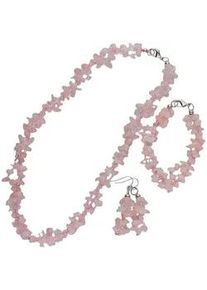 Schmuckset Firetti "Multipack Schmuck Geschenk Halskette Armkette Ohrhaken Edelstein", rosa (metallfarben, rosa, rosa), Schmuck_Sets, Damen, Metall, Schmuckset, mit Rosenquarz, Glasstein