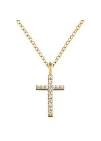 Kette mit Anh&auml;nger Engelsrufer "Kreuz", gold (gelbgoldfarben, kristallwei&szlig;), Halsketten, Damen, Silber 925 (Sterlingsilber), L: 42 B: 1,2mm, mit Zirkonia (synth.), B:1,2mm