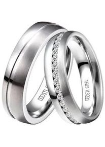 Trauring DOOSTI "Schmuck Geschenk Edelstahl Trauring Ehering Partnerring LIEBE" Gr. 58, silber (edelstahlfarben), Fingerringe, Damen, 58,mit Zirkonia, Edelstahl, 6mm, Trauring, wahlweise mit oder ohne Zirkonia