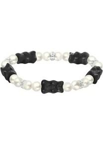 Armband Thomas Sabo "Thomas Sabo x HARIBO Schmuck: Perlenarmband mit Goldb&auml;ren" Gr. 19, silber (silberfarben, schwarz, kristallwei&szlig;, wei&szlig;, schwarz, kristallwei&szlig;), Armb&auml;nder, Damen, 19, Perlen Silber 925 (recycelt), Perlen, Silber 925 (recycelt), Armband, mit Kristallglas, Zirkonia (synth.) - mit S&uuml;&szlig;wasserzuchtperle