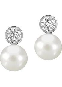 Paar Ohrstecker Firetti "Schmuck Geschenk Silber 925 Ohrschmuck Ohrringe", wei&szlig; (silberfarben, kristallwei&szlig;, wei&szlig;, kristallwei&szlig;), Ohrringe, Damen, 7,5mm, Perlen Silber 925 (Sterlingsilber), Perlen, Silber 925 (Sterlingsilber), Made in Germany - mit Zirkonia (synth.) - mit S&uuml;&szlig;wasserzuchtperle
