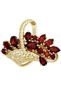 Brosche Jobo "Korb", gelb (gelbgold 375, rot), Broschen, Damen, Gelbgold 375, Brosche, 375 Gold mit Granat