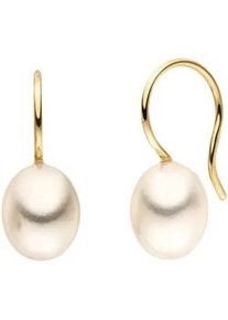 Perlenohrringe Jobo "mit Haken", gelb (gelbgold 375), Ohrringe, Damen, Gelbgold 375 Perlen, Gelbgold 375, Perlen, 375 Gold mit S&uuml;&szlig;wasser-Zuchtperlen