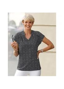 Kurzarmshirt Classic Basics "Kurzarm-Shirt", Damen, Gr. 54, schwarz-wei&szlig; (schwarz, wei&szlig;, geringelt), 100% Baumwolle, gemustert, mehrfarbig, V-Ausschnitt, Shirts