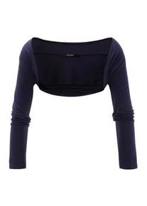 Bolero Aniston SELECTED, Damen, Gr. 42, blau (dunkelblau), Jersey, Obermaterial: 95% Viskose, 5% Elasthan, unifarben, figurbetont, normaler Saum, Strickjacken Bolero