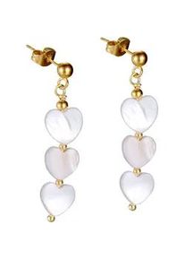 Paar Ohrh&auml;nger Firetti "Schmuck Geschenk Edelstahl Ohrschmuck Ohrringe Herz", wei&szlig; (gelbgoldfarben, perlmuttfarben), Ohrringe, Damen, 8,5mm, Edelstahl, mit Perlmutt