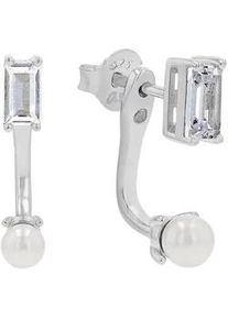 Paar Ohrstecker s.Oliver "mit abnehmbaren Einh&auml;ngern", bunt (silberfarben, wei&szlig;, wei&szlig;), Ohrringe, Damen, 3mm, Perlen Silber 925 (Sterlingsilber), Perlen, Silber 925 (Sterlingsilber), mit Zirkonia (synth.) - mit Muschelkernperle