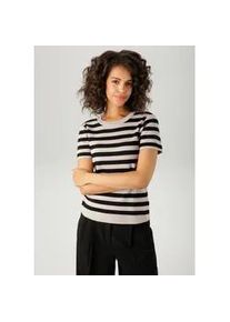 Strickpullover Aniston CASUAL, Damen, Gr. 38, schwarz (helltaupe, schwarz), Feinstrick, Obermaterial: 70% Viskose, 30% Polyamid, geringelt, gestreift, figurbetont h&uuml;ftlang, Rundhals, Strickkante, Pullover Strickpullover, im Streifen-Dessin