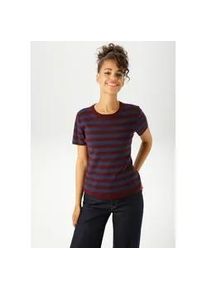 Strickpullover Aniston CASUAL, Damen, Gr. 38, rot (bordeaux, marine), Feinstrick, Obermaterial: 70% Viskose, 30% Polyamid, geringelt, gestreift, figurbetont h&uuml;ftlang, Rundhals, Strickkante, Pullover Strickpullover, im Streifen-Dessin