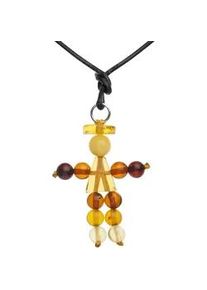 Kette mit Anh&auml;nger OSTSEE-SCHMUCK "OSTSEE-SCHMUCK Kette mit Anh&auml;nger Bernsteinm&auml;nnchen - Lederband", braun, Halsketten, Damen, variabel, Bernstein, L: 38 45 50 60 70