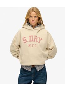Superdry Damen Baumwolle Logo Druck Essentials Kapuzenpullover in Lockerer Passform, Beige & Rosa - Gr&ouml;&szlig;e: 38 2102622501845RUT017
