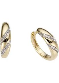 Paar Creolen Firetti "Schmuck Geschenk Gold 585, Klassisch, tlw. rhodiniert", wei&szlig; (gelbgoldfarben, wei&szlig;goldfarben, wei&szlig;), Ohrringe, Damen, 0,1 P2 = erkennbare Einschl&uuml;sse, Diamanten Gelbgold 585, Diamanten, Gelbgold 585, mit Brillant - Verschnittfassung