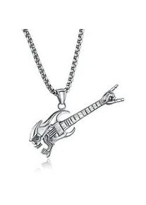 Kette mit Anh&auml;nger Firetti "Schmuck Geschenk Gitarre, Totenkopf, sturkturiert, teilw. geschw&auml;rzt", schwarz (edelstahlfarben, schwarz), Halsketten, Herren, Edelstahl, L: 55 B: 3mm, B:3mm