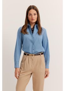 Bugatti Damen Hemdbluse320, hellblau, casual, Gr. 36, unifarben, 98% Baumwolle, 2% Elasthan, Blusen, aus elastischer Baumwolle