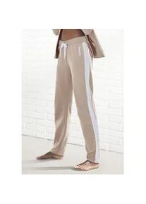 Loungehose BENCH. LOUNGEWEAR, Damen, Gr. 36/38, N-Gr, beige (beige, wei&szlig;), Jersey, Obermaterial: 60% Baumwolle, 40% Polyester, unifarben mit Farbeinsatz, bequem lang, Hosen Loungehose, mit Seitenstreifen und geradem Bein, Loungewear