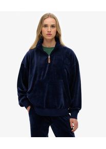 Superdry Damen Gesticktes Logo Country Club Velours Oberteil Mit Viertelrei&szlig;verschluss, Marineblau - Gr&ouml;&szlig;e: 44 2102623500745ADQ025