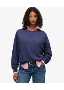 Superdry Damen Baumwolle St&uuml;ckgef&auml;rbtes Essential Sweatshirt Mit Logo Und Rundhalsausschnitt, Marineblau - Gr&ouml;&szlig;e: 40 2102623500750QB2019