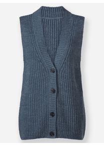 sheego Große Größen Strickweste mit Knöpfen in Holzoptik, rauchblau, Größe 48 - Damen