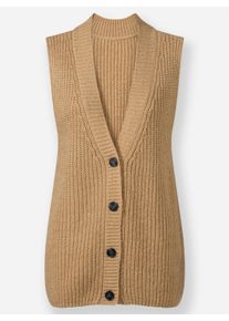 sheego Große Größen Strickweste mit Knöpfen in Holzoptik, camel, Größe 52 - Damen