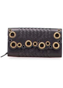 Bottega Veneta Portemonnaie - Nappa Intrecciato Grommet Scalloped Edge Long Wall - Gr. unisize - in Schwarz - f&uuml;r Damen