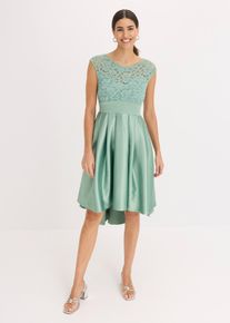 bonprix Vokuhila-Kleid aus gl&auml;nzendem Satin mit Spitze, gr&uuml;n, Gr.50, Bezauberndes Cocktail-Kleid aus gl&auml;nzendem Satin mit Taillen-Einsatz und Spitze im Oberteil