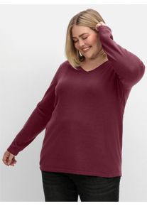 sheego Große Größen V-Ausschnitt-Pullover in flauschiger Qualität, bordeaux, Größe 40/42 - Damen