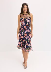 bonprix Midikleid mit floraler Stickerei, blau, Gr.38, Romantisch und feminin: Bezauberndes Midikleid mit Volant und floraler Stickerei