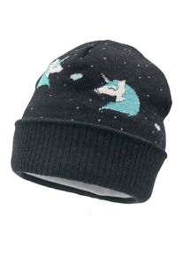 MaxiMo Girl-Mütze Einhorn mit Umschlag und Futter Mütze Kinder (Gr 49 cm |schwarz)
