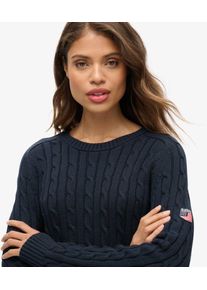 Superdry Damen Marineblau L&auml;ssiger Strickpullover mit Zopfmuster Gestrickt, Gr&ouml;&szlig;e: 42 2103227500647JKE020