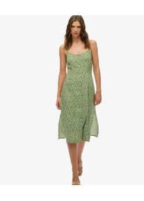 Superdry Damen Bedrucktes Midi-tr&auml;gerkleid mit Knopfleiste Green - Gr&ouml;&szlig;e: 38 214423650055359L017
