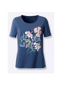 Kurzarmshirt Classic Basics "Shirt", Damen, Gr. 38, blau (jeansblau, bedruckt), 100% Baumwolle, bedruckt, gebl&uuml;mt, gemustert, Rundhals, Shirts