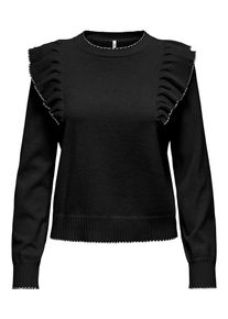 Only Damen Strickpullover "ONLAMA LIFE LS O-NECK RUFFLE CC KNT"schwarz detail:birch, modisch, Gr. M, unifarben, Strick, Obermaterial: 80% Polyester,