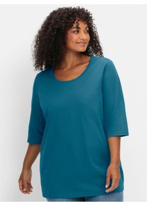 sheego Gro&szlig;e Gr&ouml;&szlig;en 3/4-Arm-Shirt im geraden, l&auml;ngeren Schnitt, topas, Gr&ouml;&szlig;e 56/58 - Damen