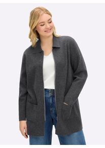 sheego Große Größen Strickjacke mit Zipper und Umlegekragen, graphit-meliert, Größe 40/42 - Damen