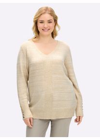 sheego by Joe Browns sheego Große Größen V-Ausschnitt-Pullover mit Ripp-Einsatz und Effektgarn, champagner, Größe 44/46 - Damen