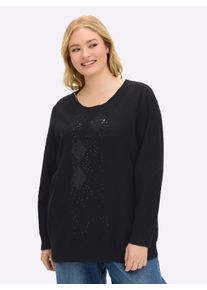 sheego Große Größen Pullover mit Rautenmuster und Glitzersteinchen, schwarz, Größe 52/54 - Damen