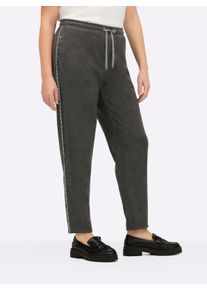 sheego Gro&szlig;e Gr&ouml;&szlig;en Jogg Pants in Veloursleder-Optik, mit Galonstreifen, graphit, Gr&ouml;&szlig;e 50 - Damen