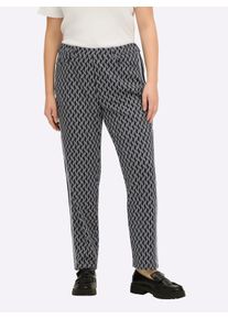 sheego Große Größen Hose mit Jacquardmuster und Galonstreifen, schwarz-ecru-gemustert, Größe 50 - Damen