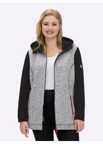sheego Große Größen Kapuzenfleecejacke mit Kontrastdetails, schwarz-ecru-meliert, Größe 44 - Damen