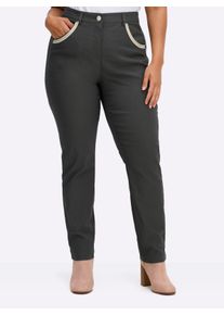 sheego Große Größen Bengalinhose gerade, mit bestickter Tasche, graphit, Größe 48 - Damen